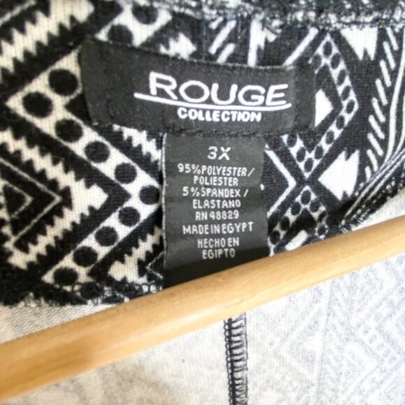 Rouge Collection Women's 3X Black White Aztec Print Long Cardigan Plus Size Boho - Picture 5 of 8